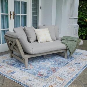 Cambridge Casual West Lake Mahogany Outdoor Convertible Sofa Daybed, Weathered Gray/Oyster Cushion