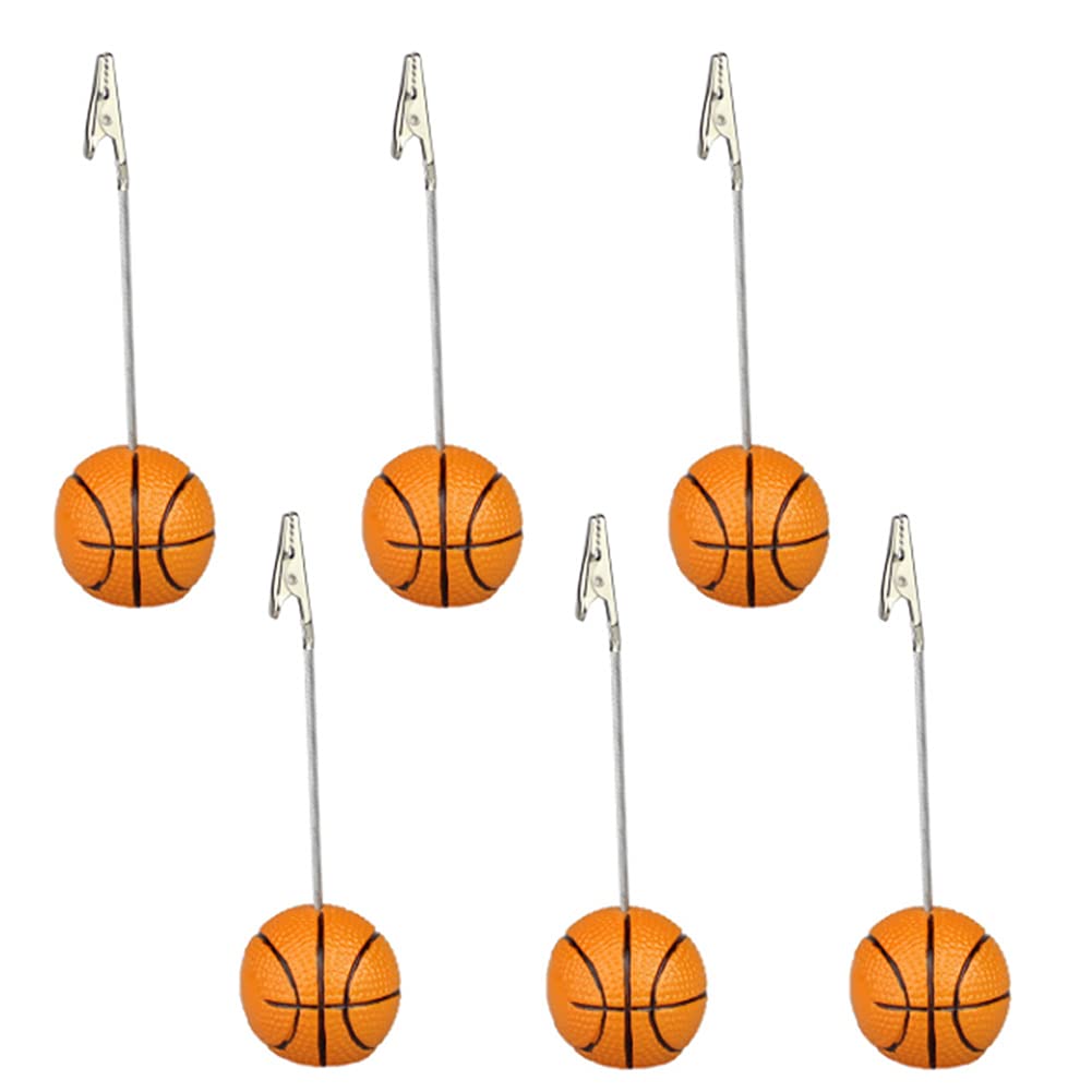 RRRuo Basketball Resin Ball Base Memo Clip Holder Stand, Picture Holders, Place Card Holders for Memo Note Photo Wedding Party Table Number Holders Home Office Desktop Decor 6 Pieces (Basketball)