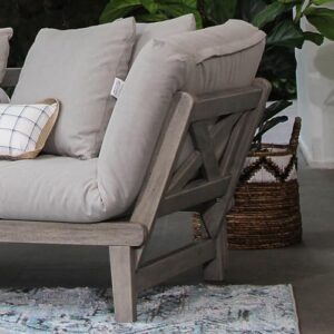 Cambridge Casual West Lake Mahogany Outdoor Convertible Sofa Daybed, Weathered Gray/Oyster Cushion