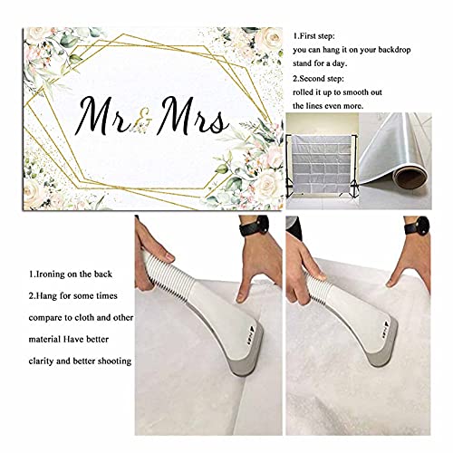 Mr & Mrs White Floral Bridal Shower Backdrop Mr Mrs Wedding Theme Photo Backgrounds 7x5ft Wedding Bride to Be Engagement Photography Backdrops Prom Party Banner Decor Party Banner Photo Booth Prop