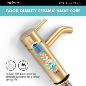 Indare Brushed Gold Bathroom Faucet, Single Hole Bathroom Sink Faucet Modern Single Handle Vanity Faucet with Pop-up Drain and Supply Lines,100102-BG