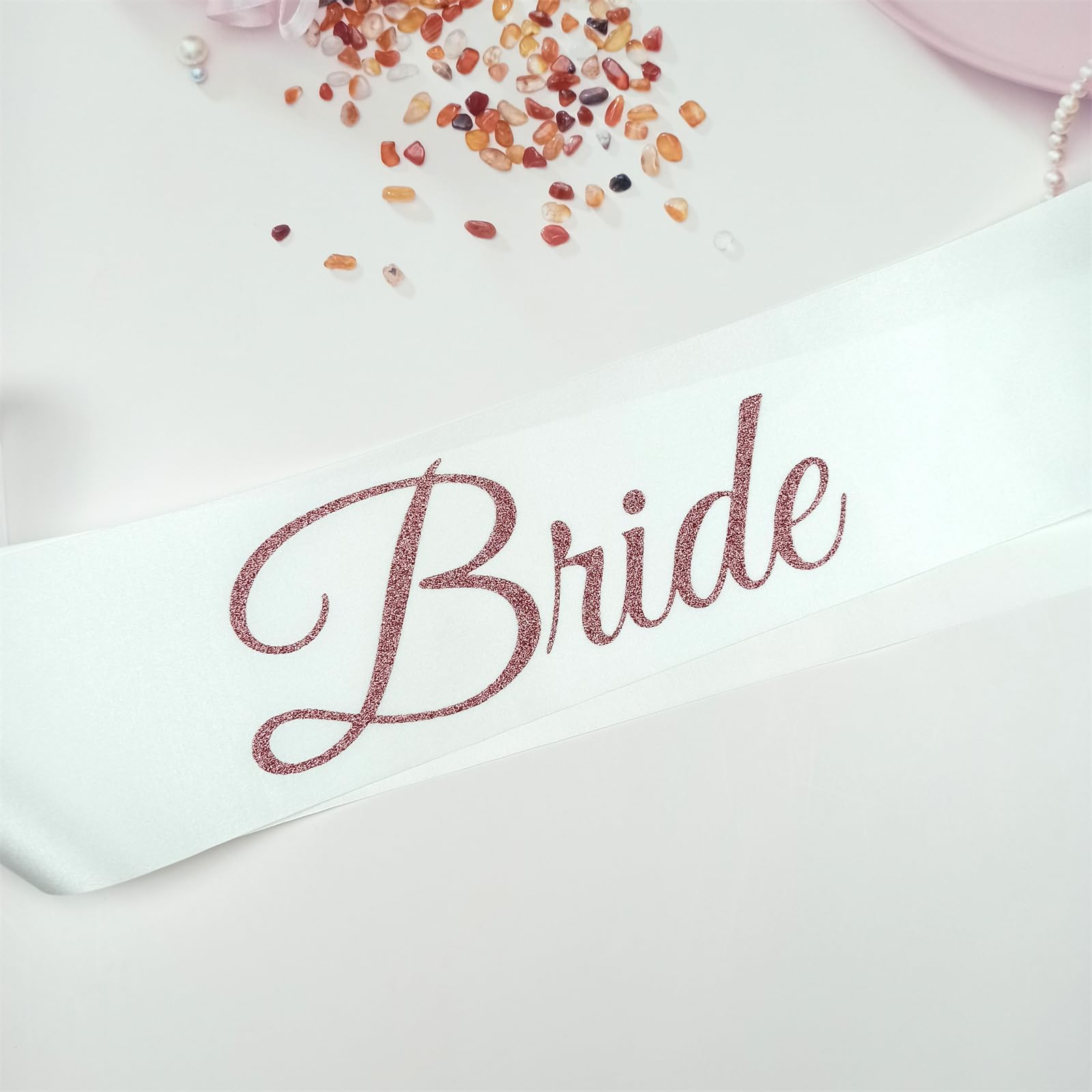 Magnusson's Garden Bride Sash, White and Rose Gold Glitter Bachelorette Party Sash for Future Mrs, Bridal Shower Sash for Bride-to-Be, Wedding Party Decorations