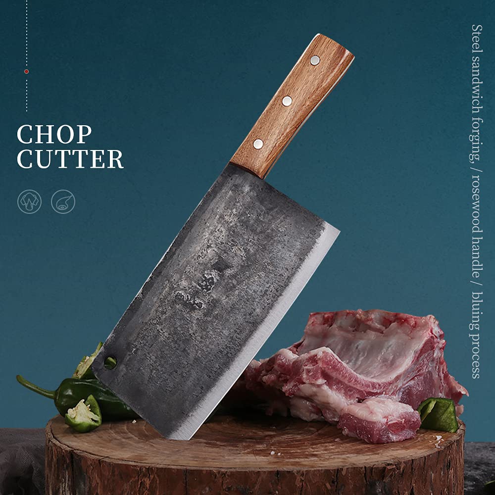 DENGJIA Meat Cleaver - 7.7 Inch Cleaver Knife - High Carbon Steel Butcher Knife with Full Tang Handle Chopper Knife for Home Kitchen and Restaurant