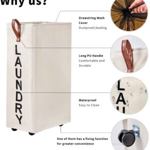 Homlikelan 70L Large Laundry Hamper,Tall Rolling Laundry Basket,Narrow Laundry Basket with Wheels,Slim Laundry Hamper on Wheels Clothes Hamper Laundry Bin 27.5" Beige