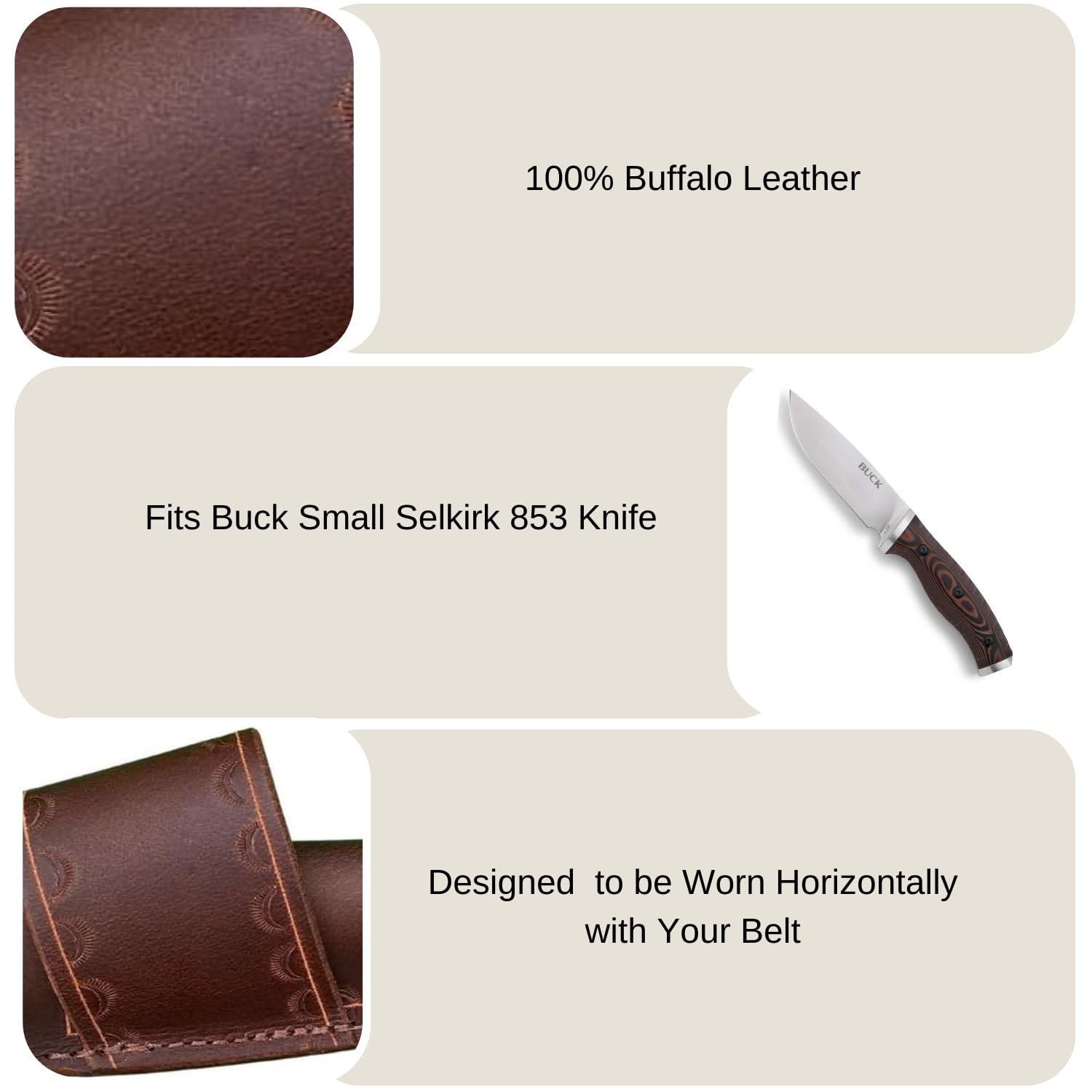 Coast Leathers Handmade Leather Knife Sheath for Buck Small Selkirk 853 & Schrade PH1, Cross Draw Knife Holster, Leather Knife Holder (Brown)