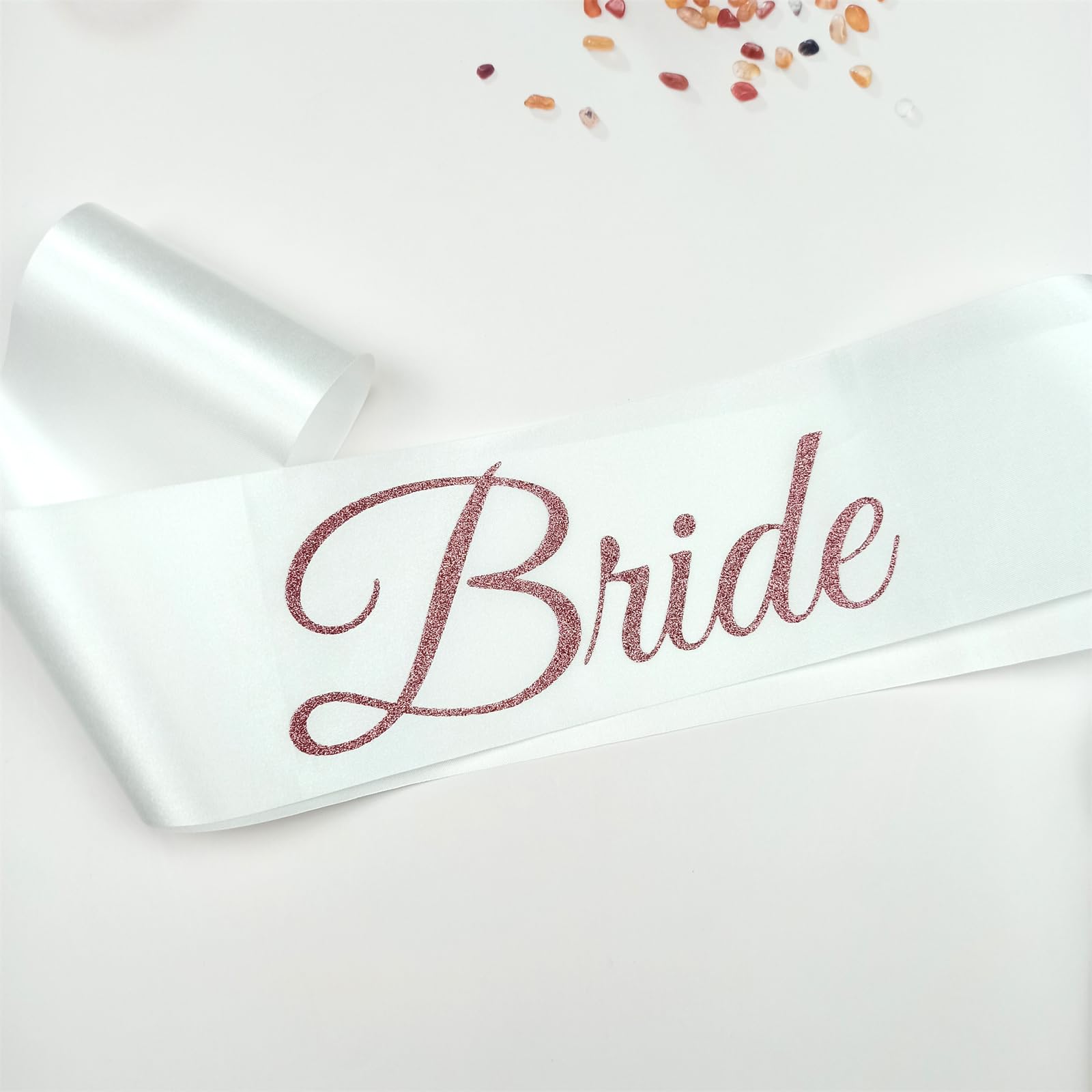 Magnusson's Garden Bride Sash, White and Rose Gold Glitter Bachelorette Party Sash for Future Mrs, Bridal Shower Sash for Bride-to-Be, Wedding Party Decorations