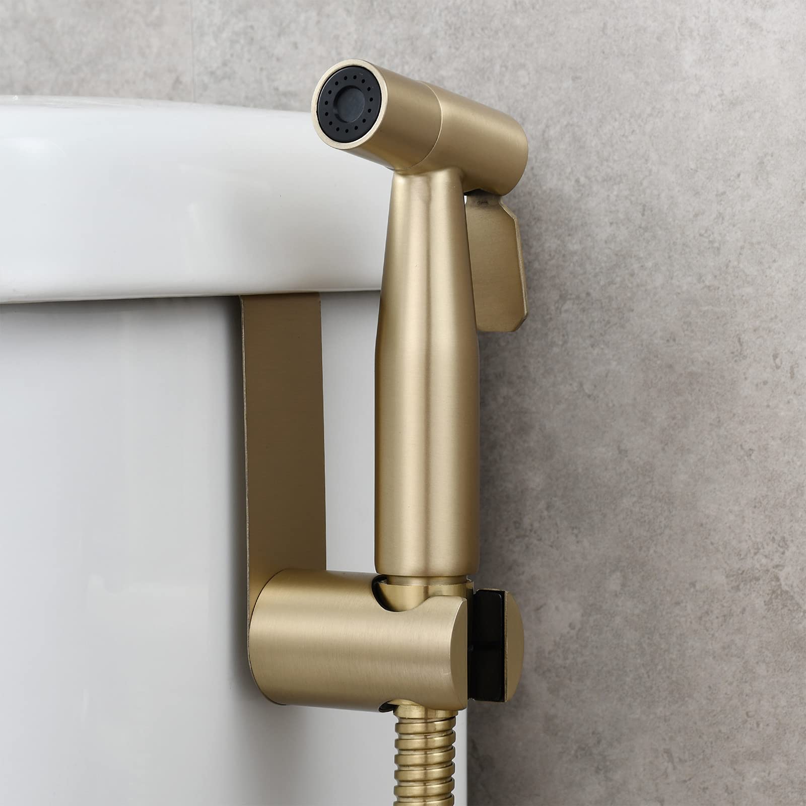 Hand Shower Holder Brushed Gold, Biveah Stainless Steel Toilet Tank Mounting Bracket Hanger for Bidet Sprayer, KZS005BG