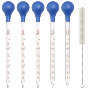 asherxin 5 pack 10ml glass pipette dropper lab graduated dropper glass liquid pipette with 1 pc cleaning brush for liquid essential oil, lab dropper pipettes transfer with rubber cap