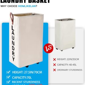 Homlikelan 70L Large Laundry Hamper,Tall Rolling Laundry Basket,Narrow Laundry Basket with Wheels,Slim Laundry Hamper on Wheels Clothes Hamper Laundry Bin 27.5" Beige