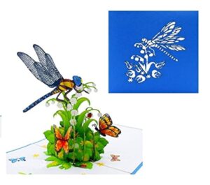 eta 3d dragonfly and butterfly pop up card, 3d animal and flower birthday card, nature card, mother day card, 3d card for anniversary, thank you, all occasions, a05 vha05