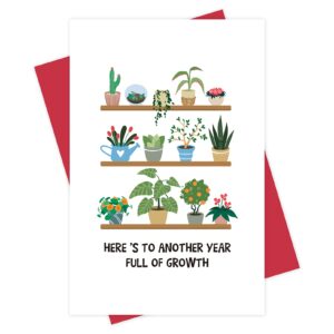 happy birthday card, plant card, here is to another year full of growth, plant lover birthday