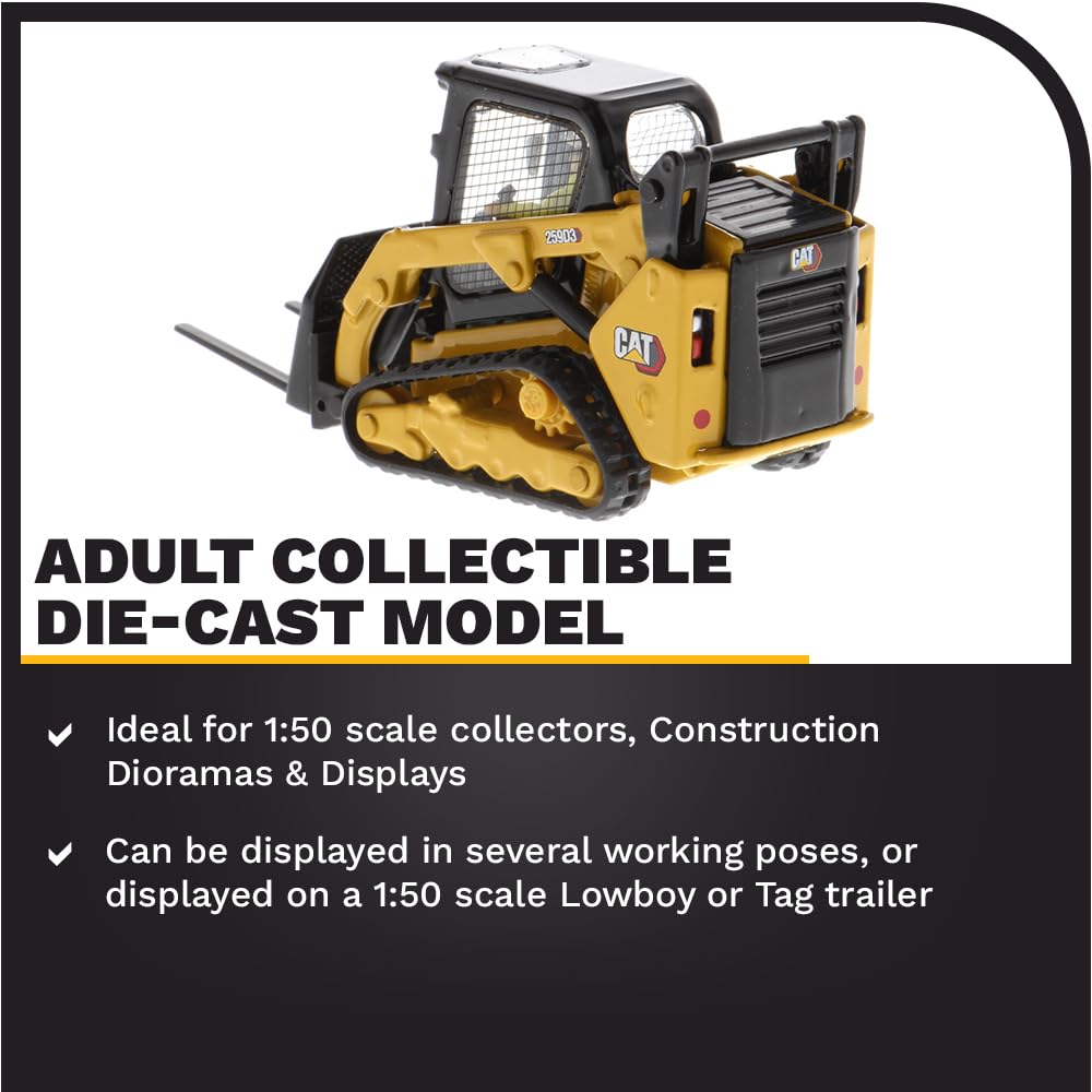 Diecast Masters 1:50 Caterpillar 259D3 Compact Track Loader with Attachment Accessories | High Line Series Cat Trucks & Construction Equipment | 1:50 Scale Model Diecast Collectible | DM Model 85677