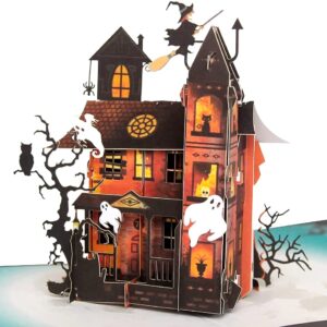 CUTE POPUP Halloween Pop Up Cards with Handmade Ghost House Design, Greeting Cards, Birthday Pop Up Cards, Holiday Card Pop Up - Exquisite and Funny Present for Kids, Children and Friends