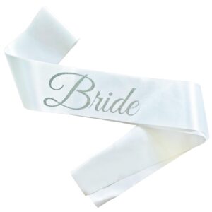 magnusson's garden bride sash, white and silver glitter bachelorette party sash for future mrs, bridal shower sash for bride-to-be, in my bride era wedding party decorations