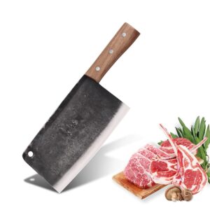 dengjia meat cleaver - 7.7 inch cleaver knife - high carbon steel butcher knife with full tang handle chopper knife for home kitchen and restaurant