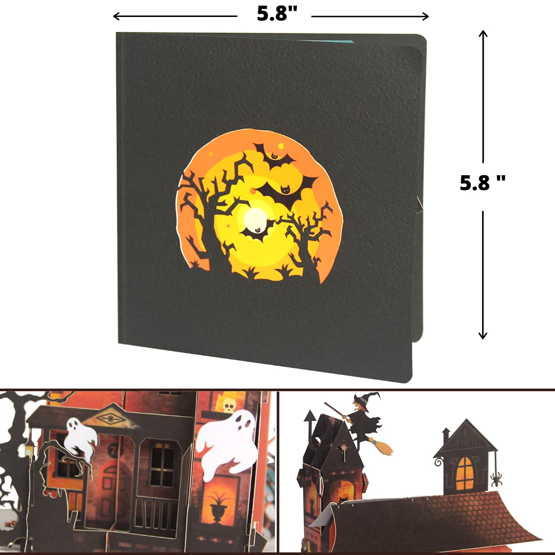 CUTE POPUP Halloween Pop Up Cards with Handmade Ghost House Design, Greeting Cards, Birthday Pop Up Cards, Holiday Card Pop Up - Exquisite and Funny Present for Kids, Children and Friends