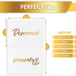 25 Pack Gold Reserved Table Signs for Wedding Party Restaurant - Double Sided Reserved Table Signs - Gold Reserved Signs for Tables - Gold Table Reserved Cards - White Paper Reserved Table Tent Card