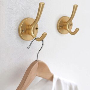 CALIDAKA 4 Pack Gold Wall Hooks, Gold Hooks, Metal Coat Hooks for Hanging Coats and Hat Hook,s Wall Mounted Towel Hooks for Bathrooms Clothing Hooks for Bedroom Double Hooks