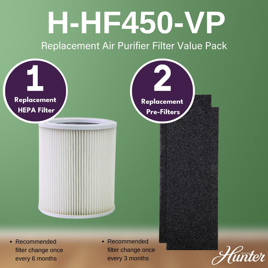 Hunter Fan Company H-HF450-VP Replacement Value Pack for Hunter HP450UV Series Air Purifier Filter, 3 Piece Set, White