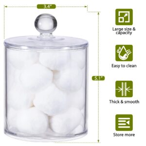 AOZITA 4 Pack 18 OZ Qtip Holder Dispenser for Cotton Ball, Cotton Swab, Cotton Round Pads, Floss - Clear Plastic Apothecary Jar Set for Bathroom Canister Storage Organization, Vanity Makeup Organizer