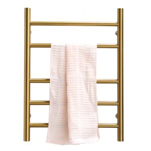 towel warmer drying rack, electric brushed gold heated towel rail radiator for bathroom, wall mounted heated towel rack with on/off switch, 304 stainless steel, 600x520x125mm,hardwired