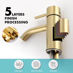 Indare Brushed Gold Bathroom Faucet, Single Hole Bathroom Sink Faucet Modern Single Handle Vanity Faucet with Pop-up Drain and Supply Lines,100102-BG