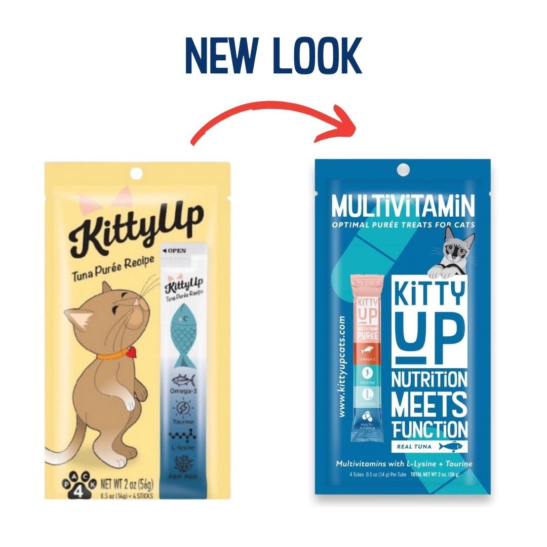 Kitty Up Lickable Cat Treats for Indoor Cats - Multivitamin Puree Treat with Real Tuna, Lysine, Taurine, & Grain Free | 50 Cat Tube Treats