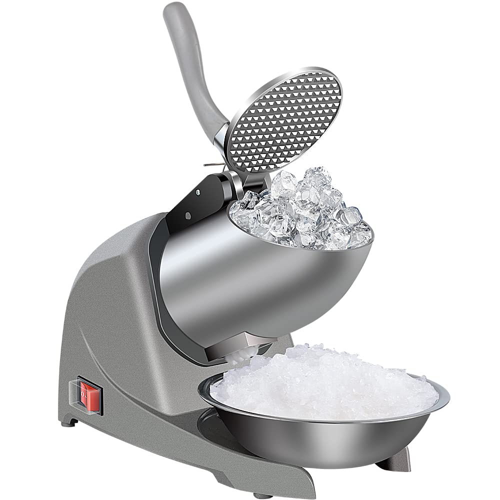 Greatrue Snow Cone Machine 380w Shaved Ice Machine 3 Blades Ice Shaver 280lbs/hr Electric Ice Crusher Prevent Splash Snow Cone Maker for Home and Commercial with Ice Pick