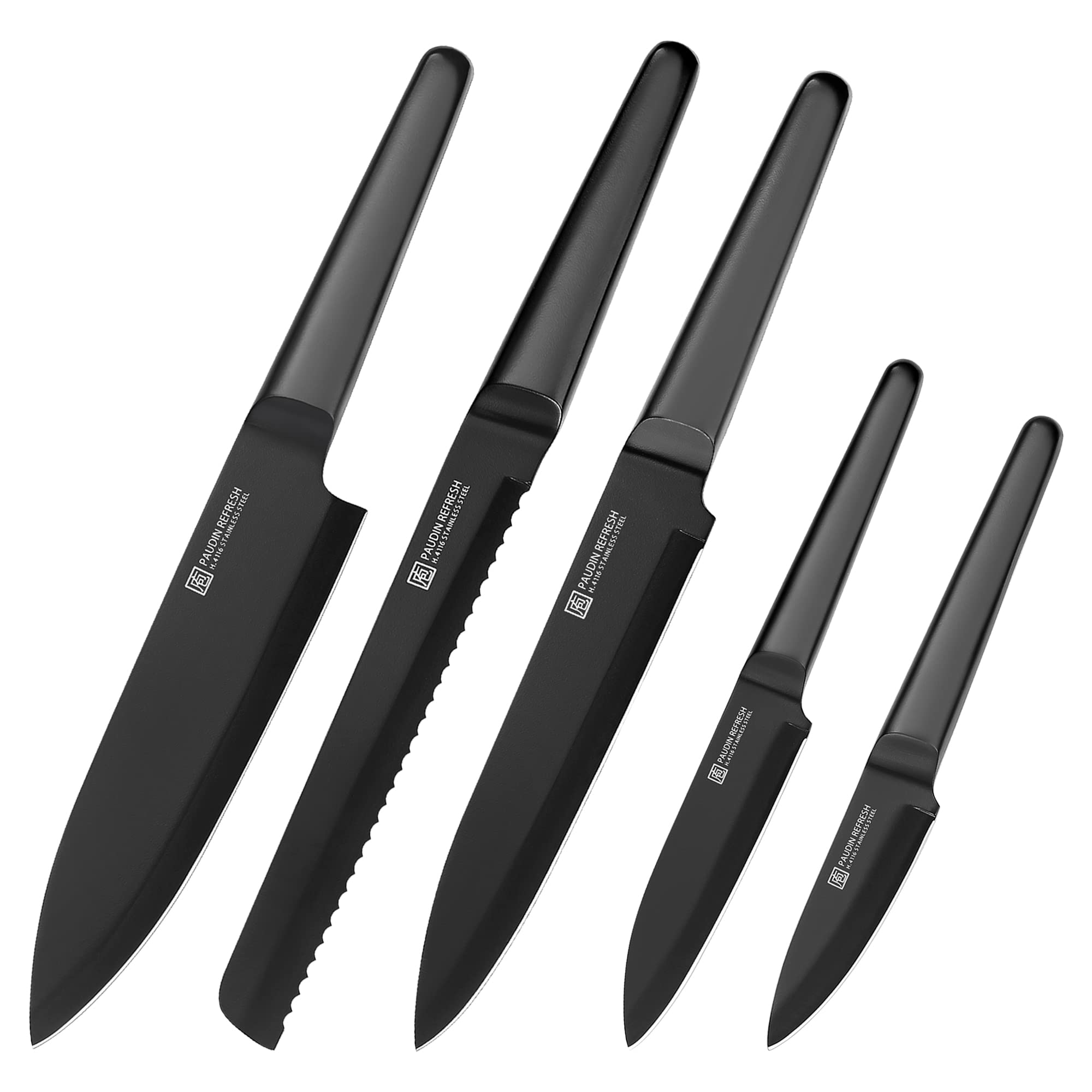 PAUDIN Knives Set, 5 Piece Professional Chefs Knife Set, Stainless Steel Kitchen Knives Include Chef Bread Carving Utility Paring Knife Boxed Knife Sets Hollow Handle German Steel