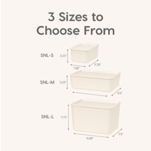 IRIS USA Plastic Modular Basket Bin & Lid, Combo (S/M/L), Stackable Lidded Storage Organizer Bins for-Kitchen-Bathroom and Bedroom, Off White