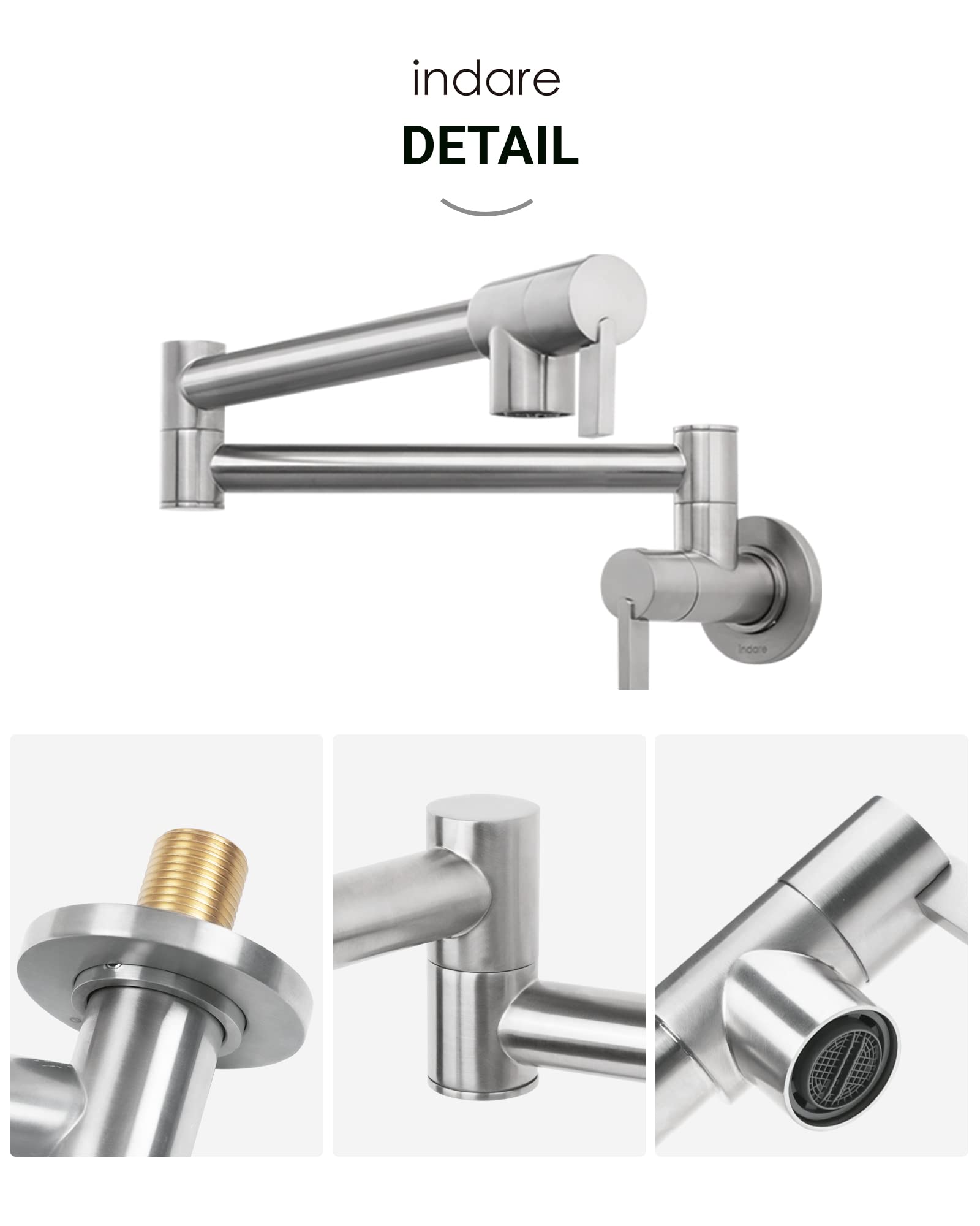 Indare Pot Filler, Pot Filler Faucet Wall Mount, Brass Pot Filler Folding faucets, Kitchen Pot Filler Faucet with Double Joint Swing Arms