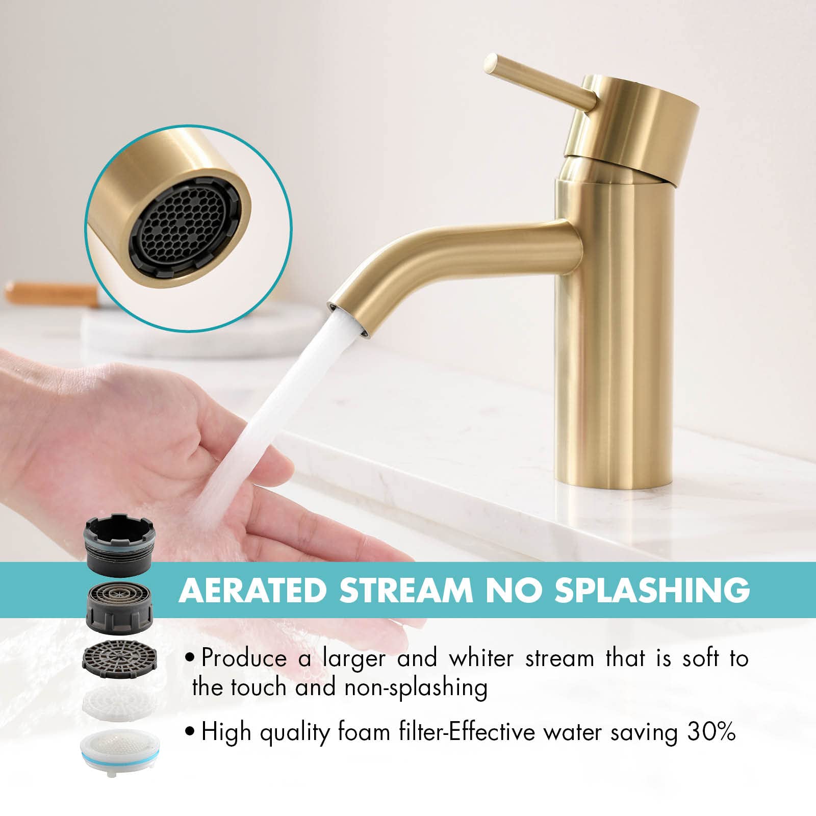 Indare Brushed Gold Bathroom Faucet, Single Hole Bathroom Sink Faucet Modern Single Handle Vanity Faucet with Pop-up Drain and Supply Lines,100102-BG