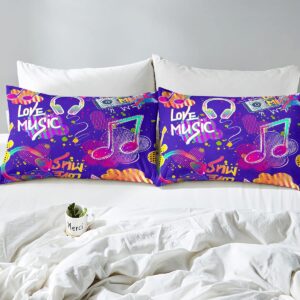 Erosebridal Musical Notes Bed Sheets Full Size,Music Headphone Radio Sheet Set Music Theme Bedding Set for Girls Teens Women,Hippie Colorful Graffiti Fitted Sheet + Flat Sheet + 2 Pillow Cases