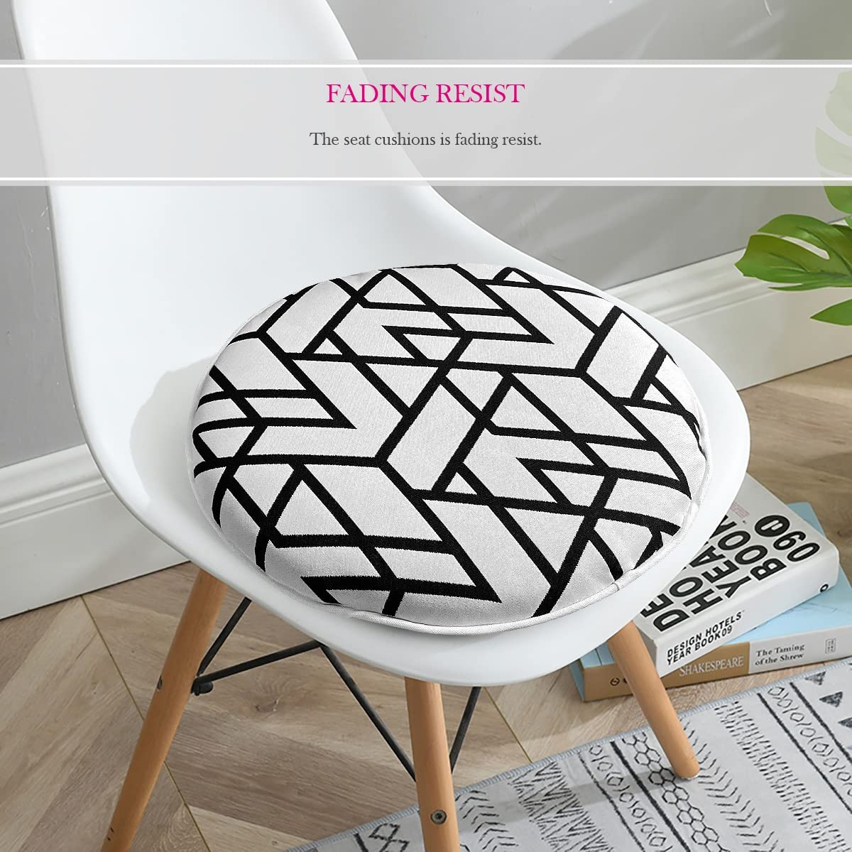 FBTS Prime Bistro Chair Cushions Set of 2 Black Outdoor Seat Cushions 16x16 Inch Geometric Triangle Round Patio Chair Pads for Chair or Patio Furniture