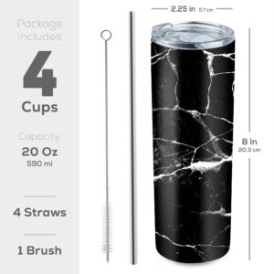 Insulated Skinny Stainless Steel Tumbler Set - 4-Pack 20oz Coffee Tumbler with Straw - Travel Coffee Mug With PBA Free Lids - Slim Vacuum Insulated Tumblers Keep Hot and Cold - Great for Home, Office.