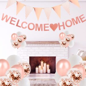 TBoxBo 15 Pcs Welcome Home Banner Rose Gold Glitter Welcome Back Balloon Banner Decorations Kit Welcome Home Decorations for Welcome Home Party Decorations, Welcome Home Sign