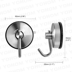 Yohom Suction Cup Hooks for Shower Stainless Steel Heavy Duty Kitchen Towel Hook Utensils Hanger Bathroom Shower Towel Holder for Loofah Storage Rack Wall Decor Wreath Hanging Hook 2Pcs Brushed Finish