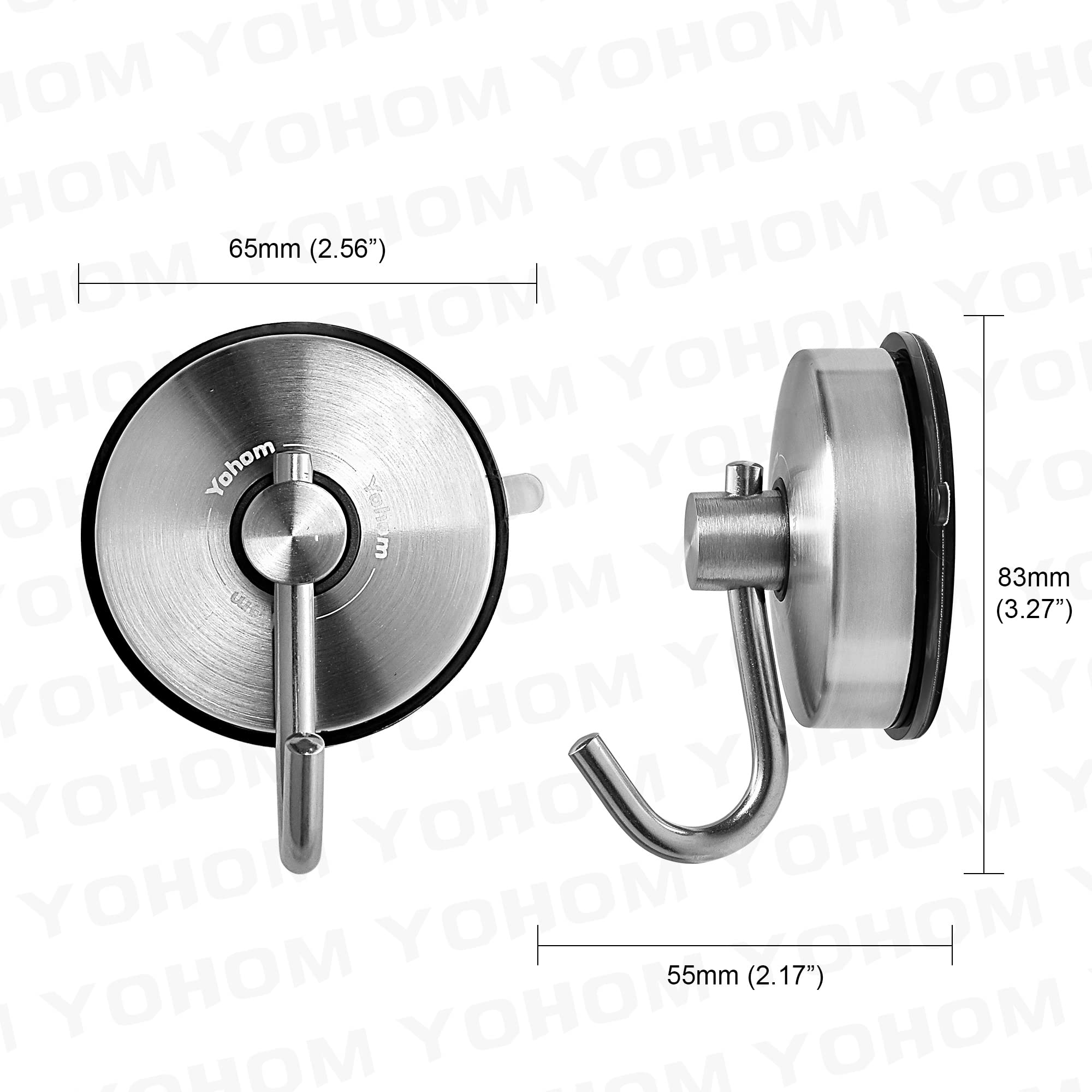 Yohom Suction Cup Hooks for Shower Stainless Steel Heavy Duty Kitchen Towel Hook Utensils Hanger Bathroom Shower Towel Holder for Loofah Storage Rack Wall Decor Wreath Hanging Hook 2Pcs Brushed Finish