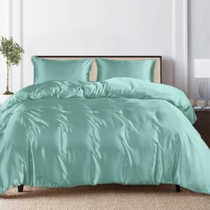 Linenwalas Tencel Lyocell Duvet Cover Set with Deep Pocket Fitted Sheet, Viscose Made from Eucalyptus Soft, Lightweight and Breathable Complete Bedding Set (Aqua, Twin)