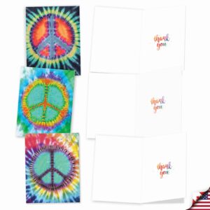 The Best Card Company Tie-Dye Peace - 20 Assorted Boxed Thank You Note Cards with Envelopes (4 x 5.12 Inch) - AM9163TYG-B2x10