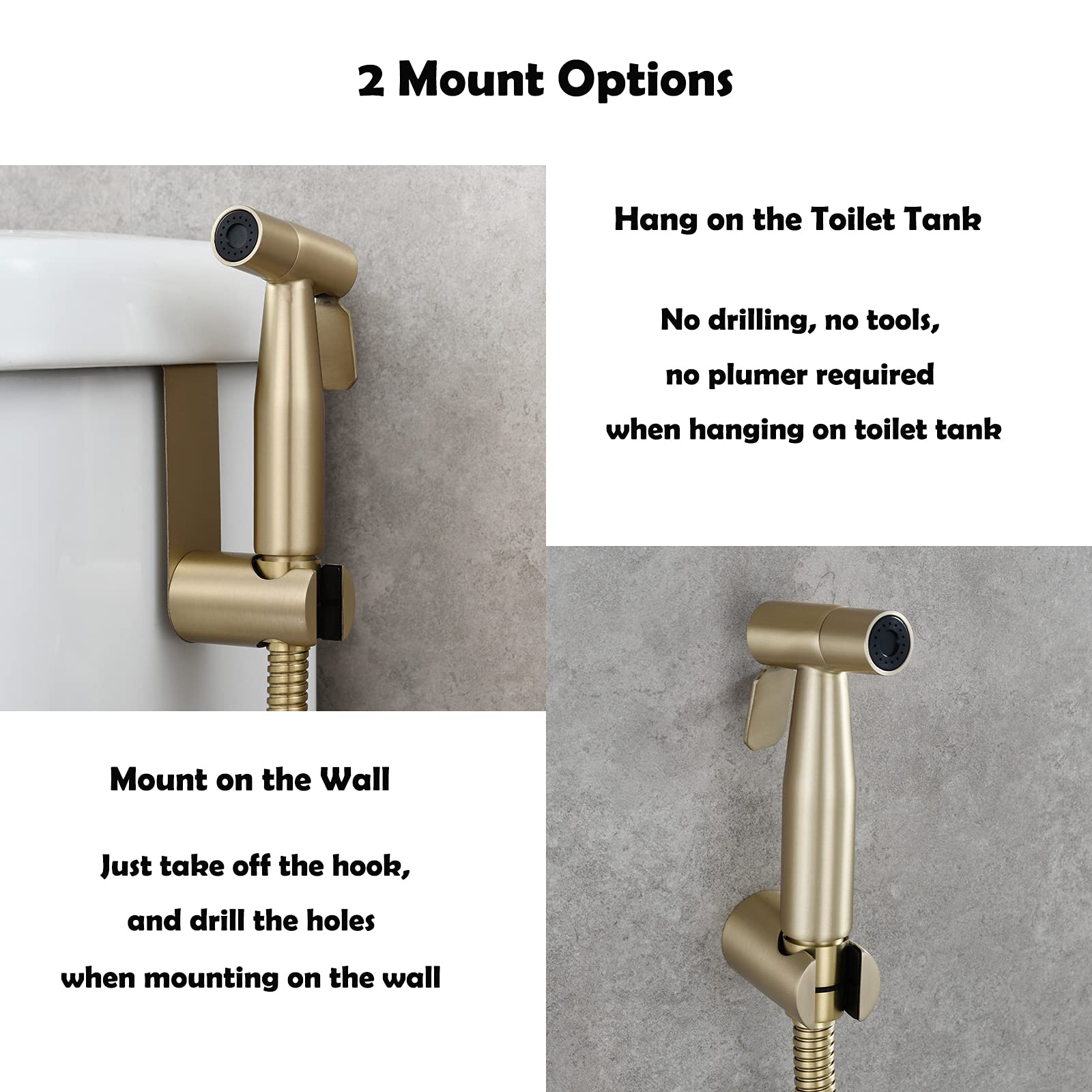 Hand Shower Holder Brushed Gold, Biveah Stainless Steel Toilet Tank Mounting Bracket Hanger for Bidet Sprayer, KZS005BG