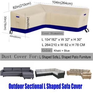 DUSTYPROTE Outdoor Sectional Sofa Cover,Patio Sectional Couch Cover, L-Shaped Lawn Patio Furniture Cover,82 "L x 104 "L x 32 "D x 30 "H Left Facing, Khaki Patchwork Dark Blue, Cover Only