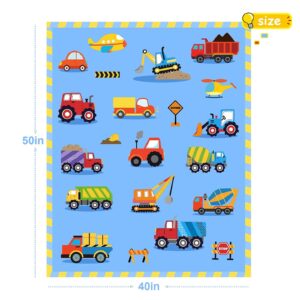 BOOPBEEP Construction Toddler Blanket for Boys Girls Lightweight Baby Kids Blanket Cute Soft Small Truck Car Blankets Comfy Fleece Flannel Plush Blue Throw Blankets Gifts 40x50