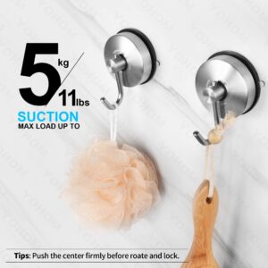 Yohom Suction Cup Hooks for Shower Stainless Steel Heavy Duty Kitchen Towel Hook Utensils Hanger Bathroom Shower Towel Holder for Loofah Storage Rack Wall Decor Wreath Hanging Hook 2Pcs Brushed Finish