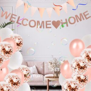 tboxbo 15 pcs welcome home banner rose gold glitter welcome back balloon banner decorations kit welcome home decorations for welcome home party decorations, welcome home sign