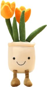 wuzhou tulip plush toy, 13.7" flower pot stuffed plushie pillow decoration, soft fluffy toy succulent plants friend throw pillow, multicolor (orange-tulip)