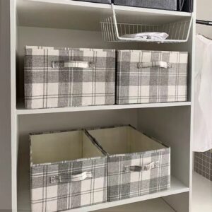 ANMINY 2PCS Storage Baskets Closet Storage Organizer Bins with Handles, Foldable Large Fabric Storage Bins for Shelves, Rectangular Baskets Laundry Clothes Blanket Cubes - Light Gray, Large