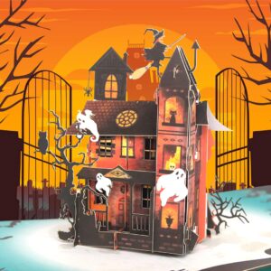 CUTE POPUP Halloween Pop Up Cards with Handmade Ghost House Design, Greeting Cards, Birthday Pop Up Cards, Holiday Card Pop Up - Exquisite and Funny Present for Kids, Children and Friends