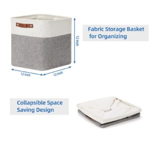 Temary 12 Inch Storage Baskets Foldable Fabric Storage Cubes 4PCs Storage Bins Organizer with Handles, Baskets for Organizing Clothes, Towels (White & Grey, 12 x 12 x 12)