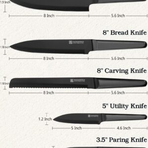 PAUDIN Knives Set, 5 Piece Professional Chefs Knife Set, Stainless Steel Kitchen Knives Include Chef Bread Carving Utility Paring Knife Boxed Knife Sets Hollow Handle German Steel